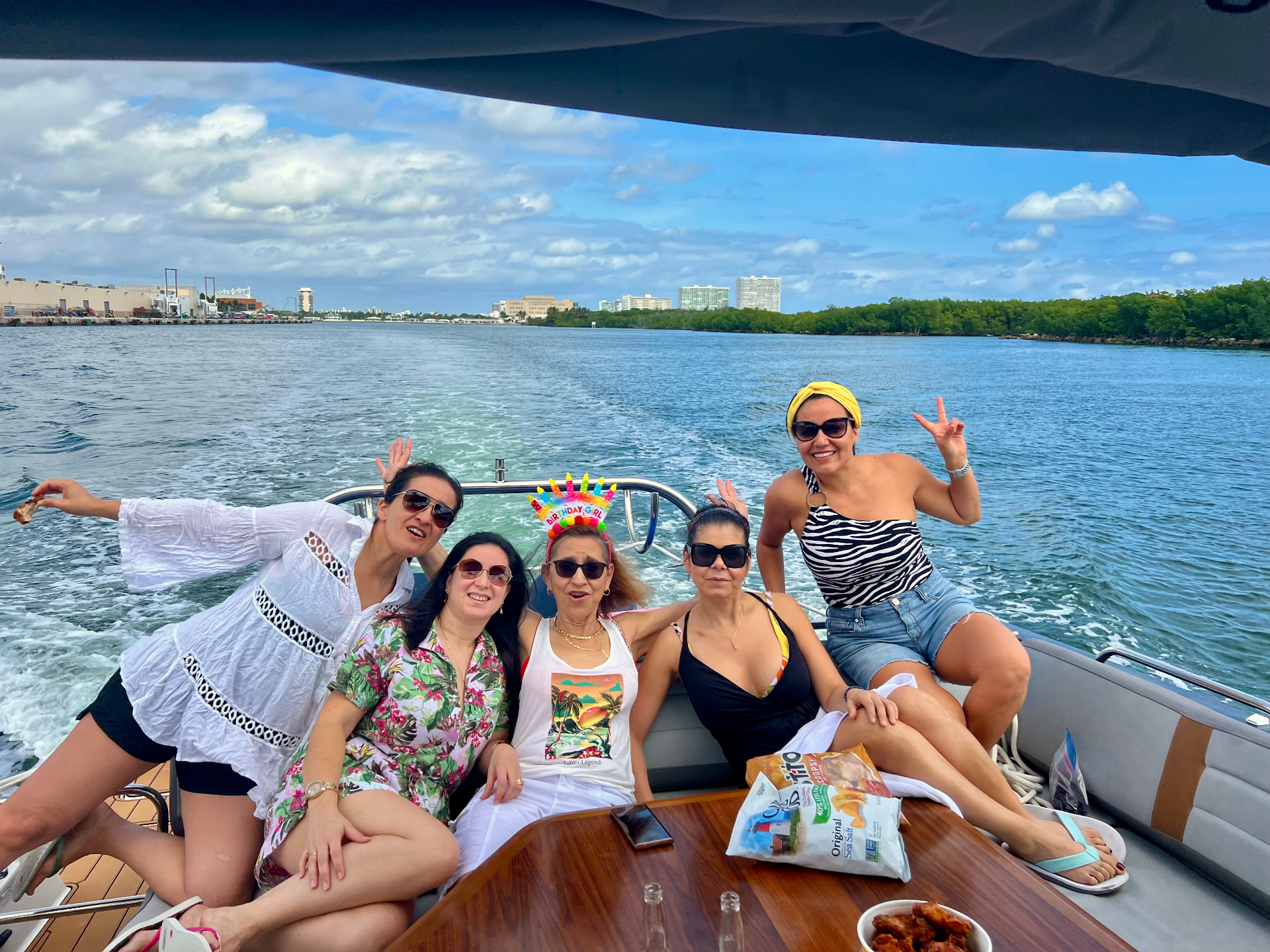 Birthday celebration group aboard a private yacht charter in Fort Lauderdale Florida